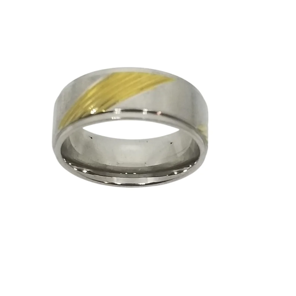 NWOT STAINLESS STEEL SILVERTONE WITH ETCHED GOLDTONE DESIGN BAND SIZE 9